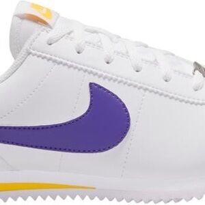 Nike Kids White and Purple Sneakers with Yellow Accents